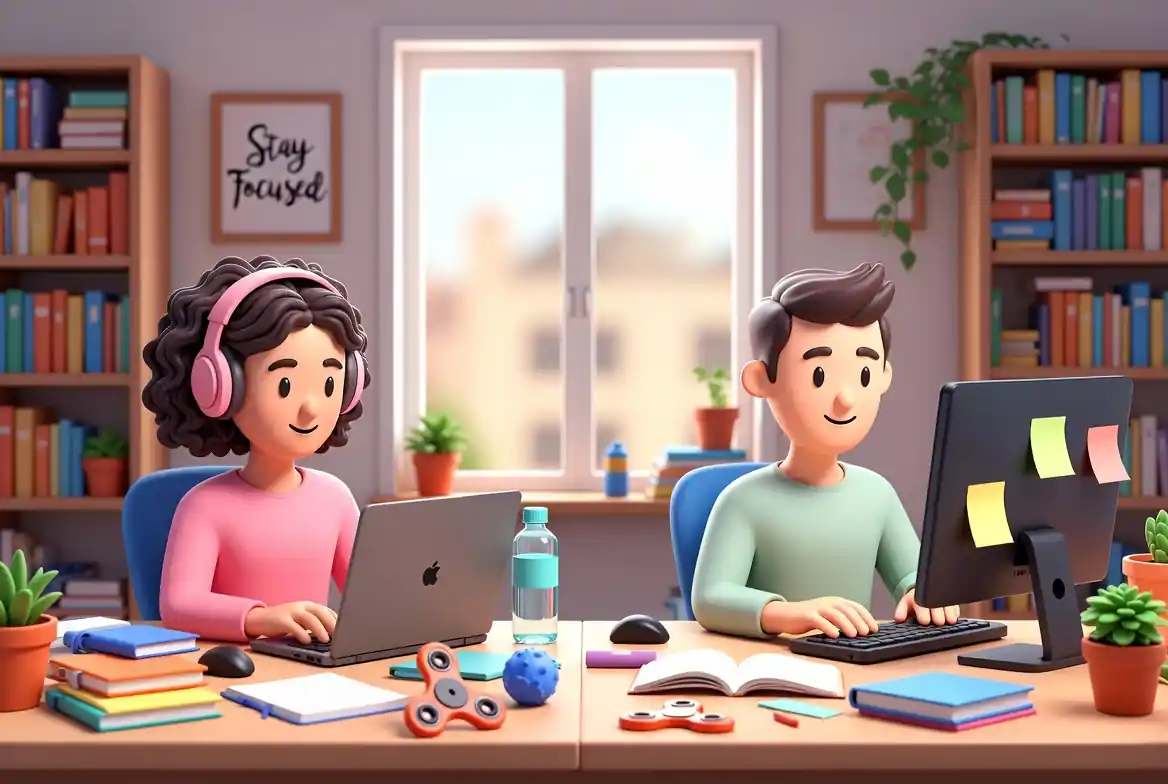Two people working side by side in a calm virtual coworking session