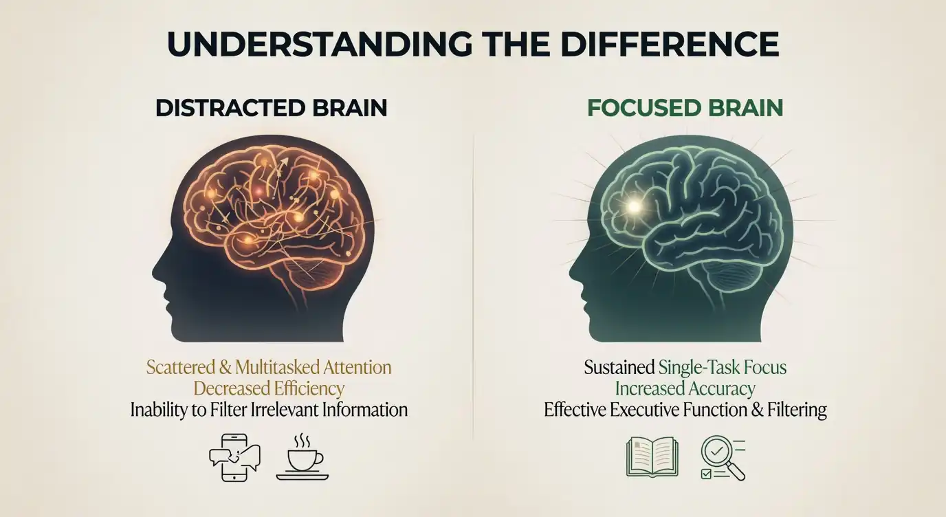 Image of comparison between distracted and focused brain.